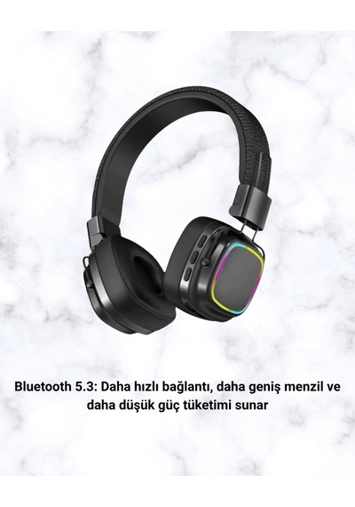 Bluetooth 5.3 Rainbow Işıklı Kulak Üstü Kablosuz Kulaklık -