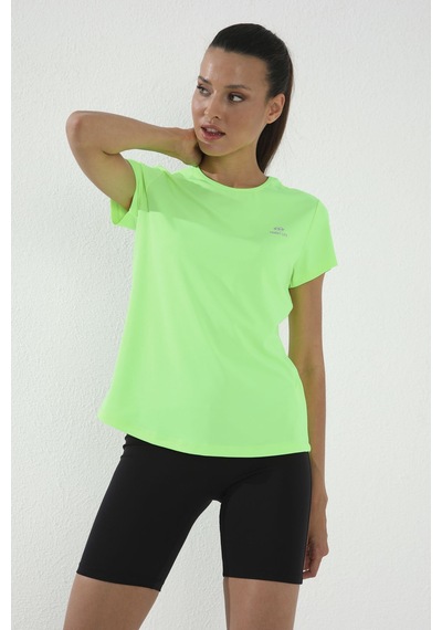 Neon Yeşil Basic Kısa Kol Standart Kalıp O Yaka Kadın T-shirt - 97144 Neon Yeşil