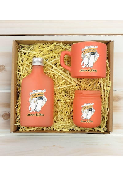 Bk Gift Kişiye Özel İsimli Dtf Best Friend Temalı Somon Kahve Fincanı & Kolonya & Mum Hediye Seti-4, Arkadaşa Hediye, Doğum Günü Hediyesi Kobitmeyenco
