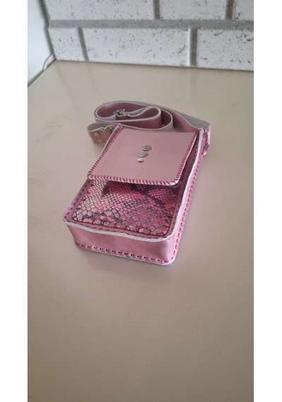 Metalik Pembe Ve Yılan Derisi Çapraz Mini Çanta