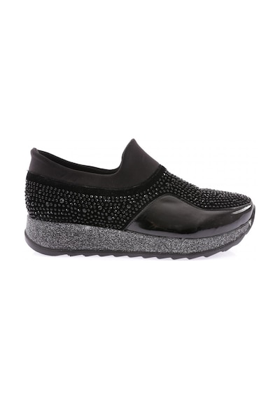 Dgn Akt-17-23y Kadin Kalin Taban Kristal Taşli Sneakers Ayakkabi AKT-17-1563-R1534 Siyah
