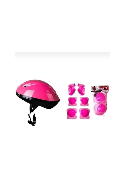 Kask Dizlik Dirseklik Koruyucu Set Pembe