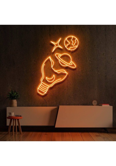 Işığındaki Galaksiler Neon Tabela Turuncu