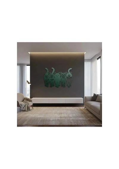 Kedi Çetesi Beşli Kedi Silüeti Metal Duvar Dekoru - Metal Duvar Sanatı - Mor - 50 X 35 Cm