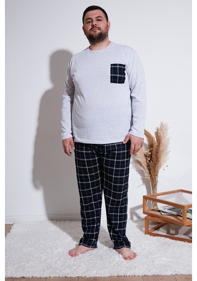 Buratti Pamuklu Regular Fit Büyük Beden Erkek Pijama Takımı 6572001B Gri Melanj
