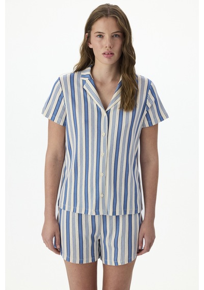 Penti Striped Pointel Gömlek Şort Pijama Takımı Çok Renkli