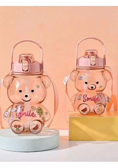 Teknotrust Tekno Trust Plastik Smile Ayıcık Model Su Matarası Su Şişesi Suluk 1000ml Bpa Içermez Suluk Ayi Sirin 1 L Pembe Çok Renkli