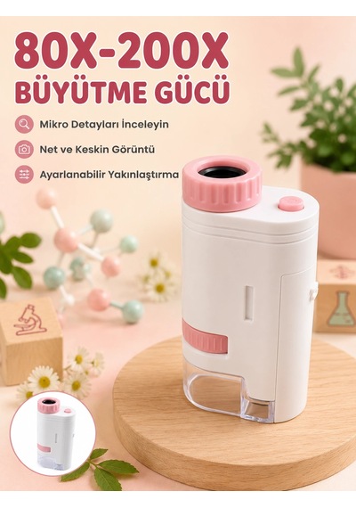 Zenvia Eğitici Taşınabilir Mikroskop Ayarlanabilir Focus, Led Işık Ve 80x-200x Yakınlaştırma Znv2026