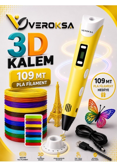 3d Kalem - 3d Yazıcı Kalem 109 Mt Filamentli Sarı