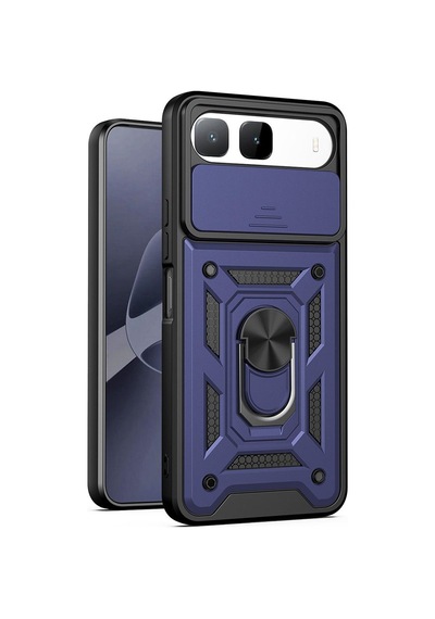 Caseonn Tecno Spark 40 5g Kılıf Sürgülü Kamera Korumalı Yüzüklü Mıknatıslı Tank Kapak Lacivert