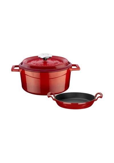 Lava Yuvarlak Döküm 24cm Trendy Serisi Tencere & Döküm 20cm Sahan Set - Şef Standartlarında Premium Set Çok Renkli