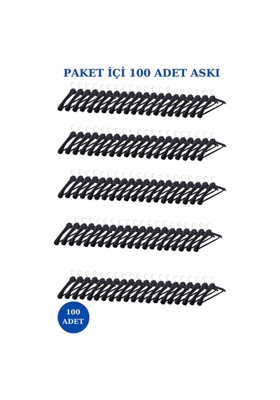 100 Adet Plastik Yüksek Kalite Ceket Askısı Elbise Askısı Siyah
