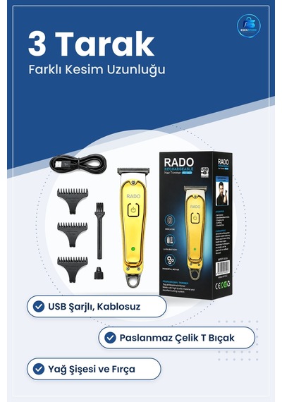 Saç Sakal Kesme Makinesi Usb Şarjlı T Bu00ffıçak Metal Kaplama 3