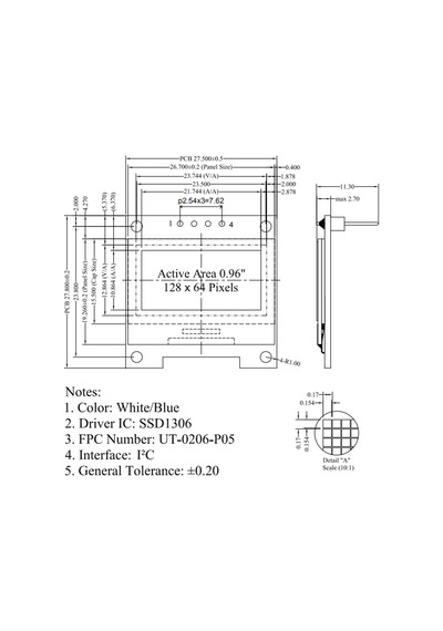 0.96 Inch Sarı Mavi Oled Modül 128x64 Piksel Iıc I2c Seri 0.96 Ekran Lcd Gösterge