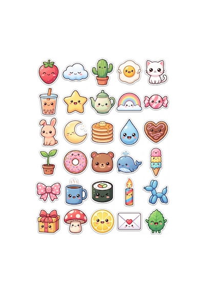 30 Adet Pastel Sevimli Karakter Sticker Seti - Laptop Telefon Ve Ajanda İçin Çok Renkli