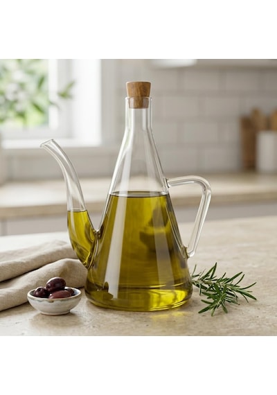 Lexroo 500 Ml Akasya Ahşap Kapaklı Borosilikat Cam Yağlık Ve Sirkelik Çok Renkli