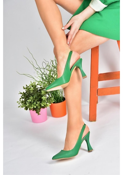 Fox Shoes P250149009 Yeşil Kalın Topuklu Kadın Ayakkabı Yeşil