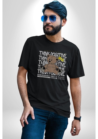 Positive Düşünce Unisex Unisex Siyah Organik Baskılı T-shirt Penye Yüksek Kalite Siyah