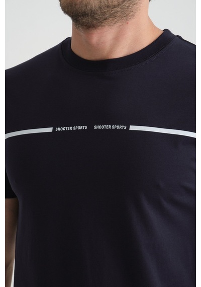 Shooter Sportwear Shooter Erkek T-shirt %100 Pamuk Nefes Alan Bisiklet Yaka Regular Fit Lacivert