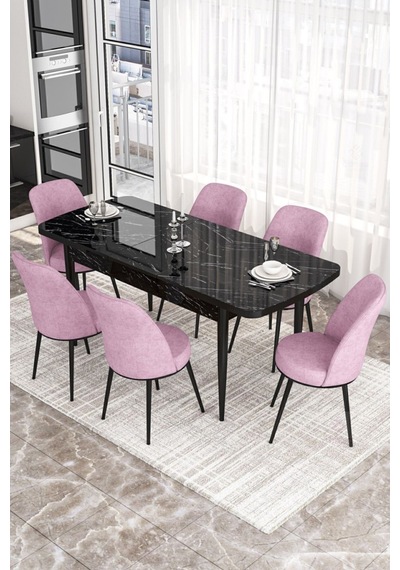 Canisa Concept Kor Serisi 70x114 Açılabilir Mutfak Masası Takımı Siyah Mermer Desen Masa 6 Pembe Sandalye Masa Siyah Mermer Desen Sandalyeler Pembe Canisa Concept Kor Serisi 70x114 Açılabilir Mutfak Masası Takımı Siyah Mermer Desen Masa 6 Pembe Sandalye Masa Siyah Mermer Desen Sandalyeler Pembe