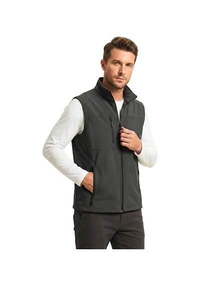 Genius Store Erkek Yelek Softshell Su Geçirmez Tam Fermuarlı Cepli Normal Kalıp Spor Yelek Füme