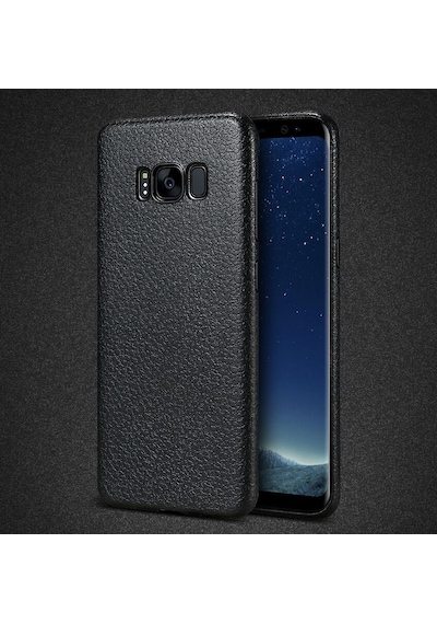 Ally Galaxy S8 Deri Dokulu Premium Soft Silikon Kılıf-Siyah
