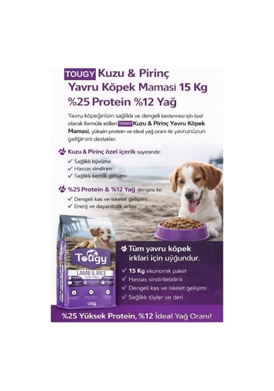 Tougy Kuzu Etli En İyi Yavru Köpek Maması 15 Kg %26 Protein %13 Yağ Hassas Sindirim,