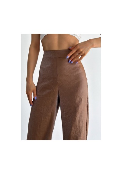 Winmoda34 Kadın Saten Pantolon Bol Paça Taba