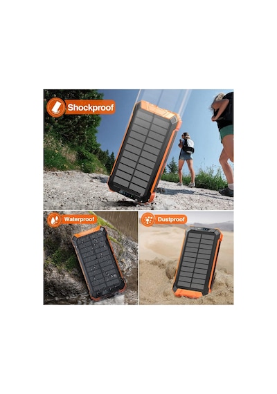 10000mah Solar Powerbank Wireless Kablosuz Şarj Özellikli Kendinden Kablolu Taşınabilir Şarj Aleti Mavi