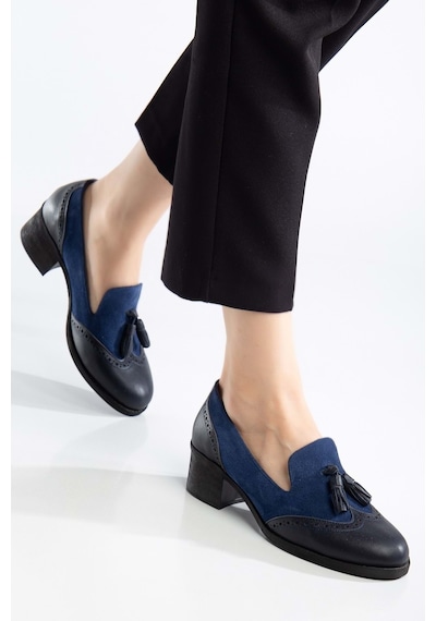 Analin Shoes Kadın Hakiki Deri Püskül Detaylı Şık Ayakkabı Lacivert