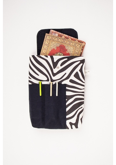 Kitap Defter Tablet Çantası Kanvas Zebra Desenli Organizer 25x30 Cm Kılıf