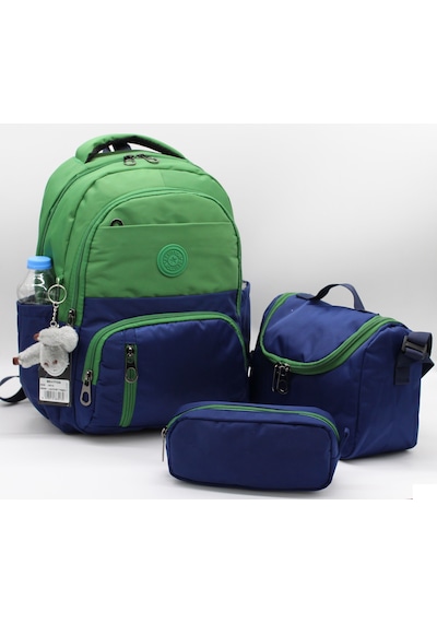İlk Okul Çantası 3'lü Seti Unisex Çocuk İlkokul Çantası Bvt-8010 Yeşil-lacivert Yeşil - Lacivert