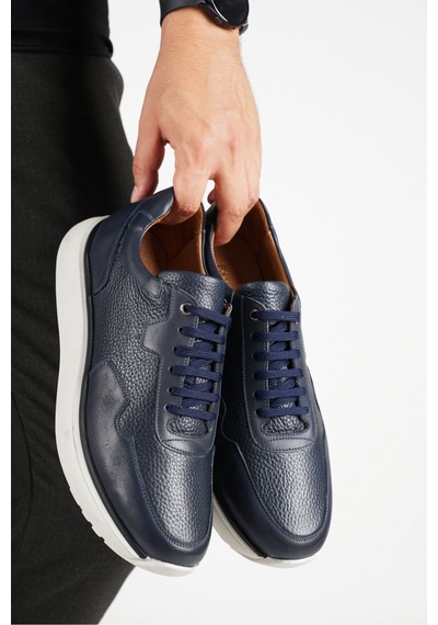 Fame Step Hakiki Deri Erkek Yürüyüş Ayakkabısı Casual Comfort Bağcıklı Ortopedik Günlük Rahat Taban Lacivert Sneaker Palermo