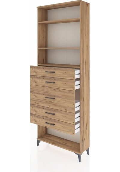 Arges Dolap 3 Raflı 5 Çekmeceli 88x30x243 Çam-çam Çam