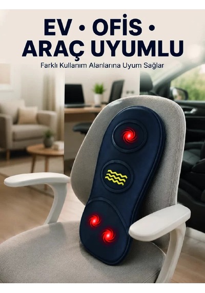 Isıtmalı Bel Masaj Minderi Ev Ofis Araç Uyumlu Titreşimli Destek Lacivert