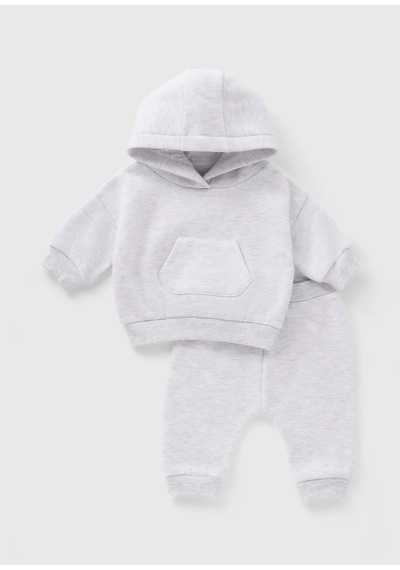 Kız Bebek %100 Pamuk Kapşonlu Sweatshirt/üst Ve Eşofman Altı/alt Takımı/takım Gri