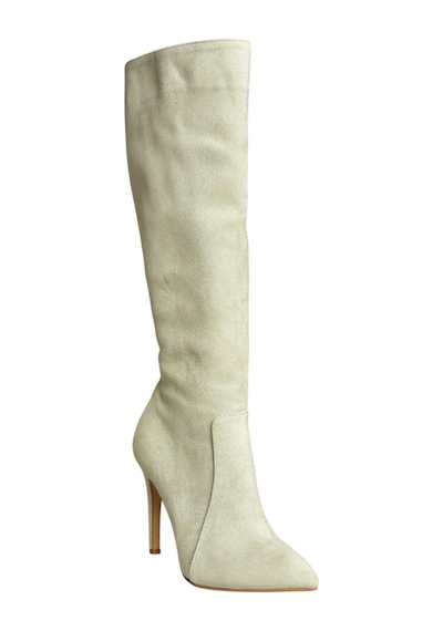 Fox Shoes N372530102 Gri Süet İnce Topuklu Kadın Çizme Gri-süet