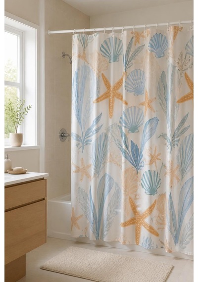 2'li Duş Perdesi Seti, Peva Banyo Perdesi Ve Askı Halkaları, Çok Renkli Karışık Desen 180x180cm Diğer