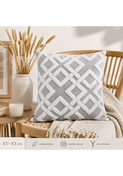 Maze 43x43 Cm Dekoratif Kırlent Kılıfı Geometrik Dokulu Modern Koltuk Yastık Kılıfı Gri