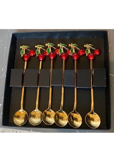 6 Adet Kirazlı Çay Kaşığı Seti Dekoratif Çay Kaşığı Seti