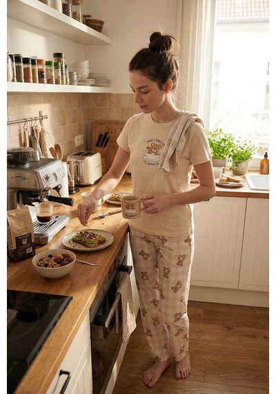 Lela Bayan Pijama Takımı 65790784 Ekru