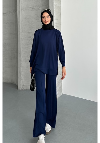 Feela Moda Kadın Modal Penye Oversize Tesettür Tunik Takım 2020 Lacivert