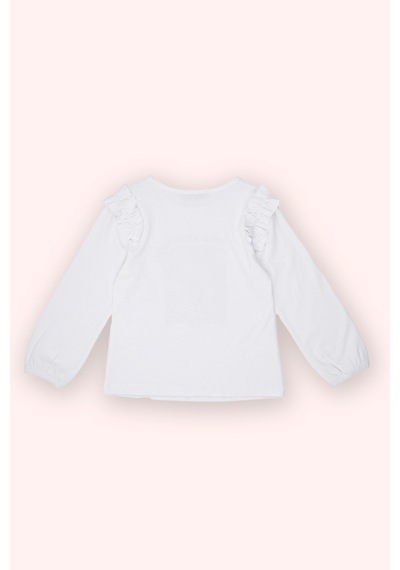 Panço Kız Çocuk Baskı Detaylı T-shirt Beyaz
