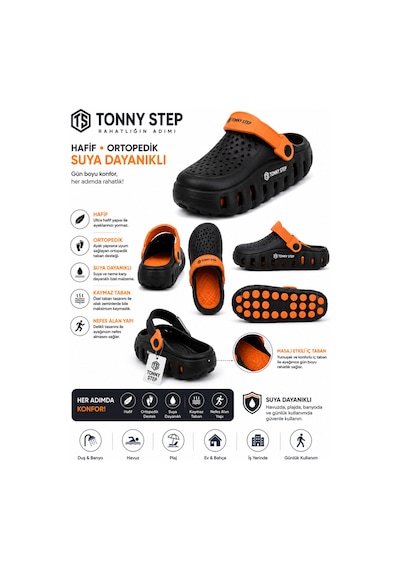 Tonny Step Dubai 12 Hafif Rahat Ortopedik Plaj Hastane Günlük Terlik Siyah/turuncu Tonny Step Dubai 12 Hafif Rahat Ortopedik Plaj Hastane Günlük Terlik Siyah/turuncu