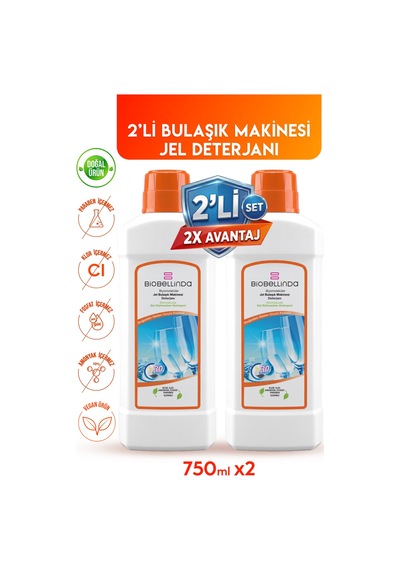 Doğal Jel Bulaşık Makinesi Deterjanı Bulaşık Kalıntılarına Kolay Çözüm 750 Ml 2'li Set