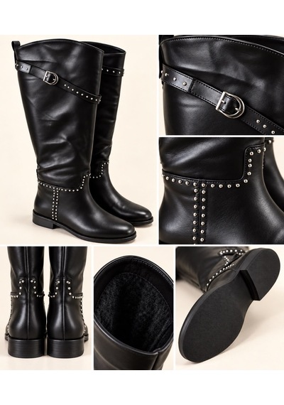 Dabab Shoes Frıo Kadın Siyah Cilt Troklu Metal Tokalı Sıcak Astarlı Kaymaz Taban 3 Cm Topuklu Uzun Konç Çizme Dabab Shoes Frıo Kadın Siyah Cilt Troklu Metal Tokalı Sıcak Astarlı Kaymaz Taban 3 Cm Topuklu Uzun Konç Çizme