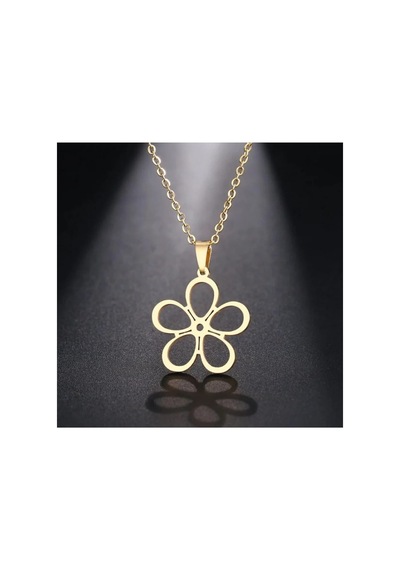 Lunarie Çizgisel Çiçek Figürlü Kolye 14k Gold Kararmaz Çelik Altın