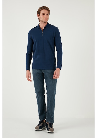 Buratti Pamuklu Slim Fit Yarım Fermuarlı Polo Yaka Erkek Sweat 5903010 Indigo