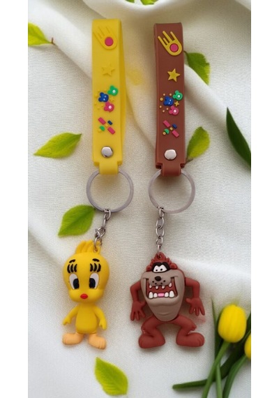 2 Li Büyükboy Looney Tunes Tazmanya Canavarı Ve Tweety Anahtarlık Seti Silikon Anahtarlık