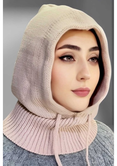 Tezzgelsin Balaclava Fitilli Triko Örgü Bere Başlık Pudra